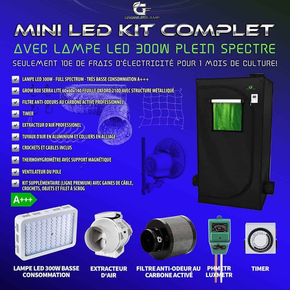 Mini chambre de culture kit complet avec LED 300w tre basse consommation